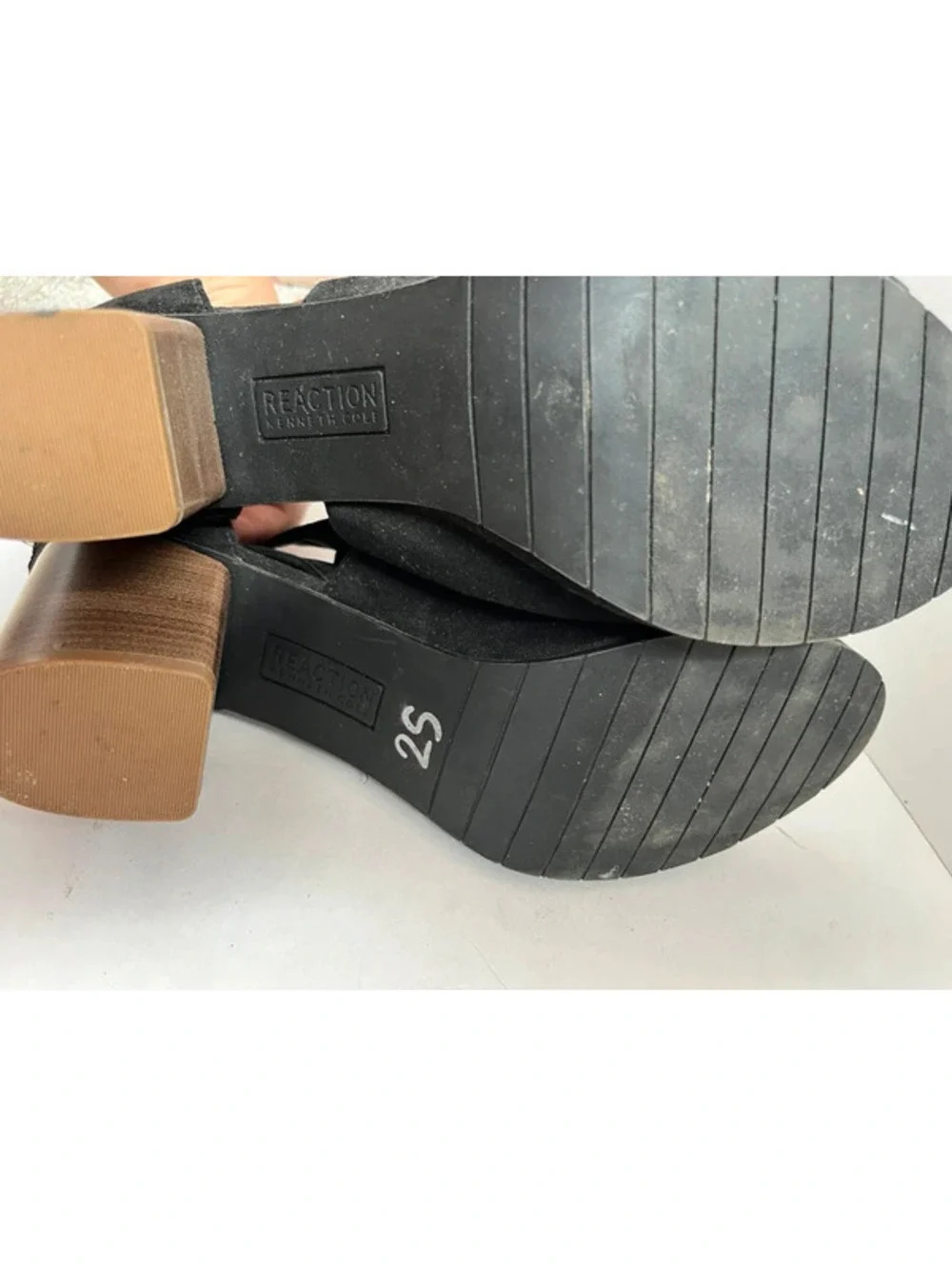 Kenneth Cole Reaction Black Hit Hooded Bootie Open Toe Wedges Heels Size 11
